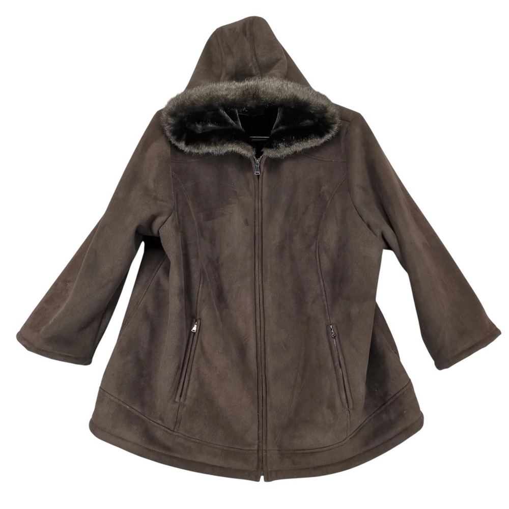 Braetan Brown Faux Suede Winter Jacket Womens Plus Size 3X Plush Lined Western